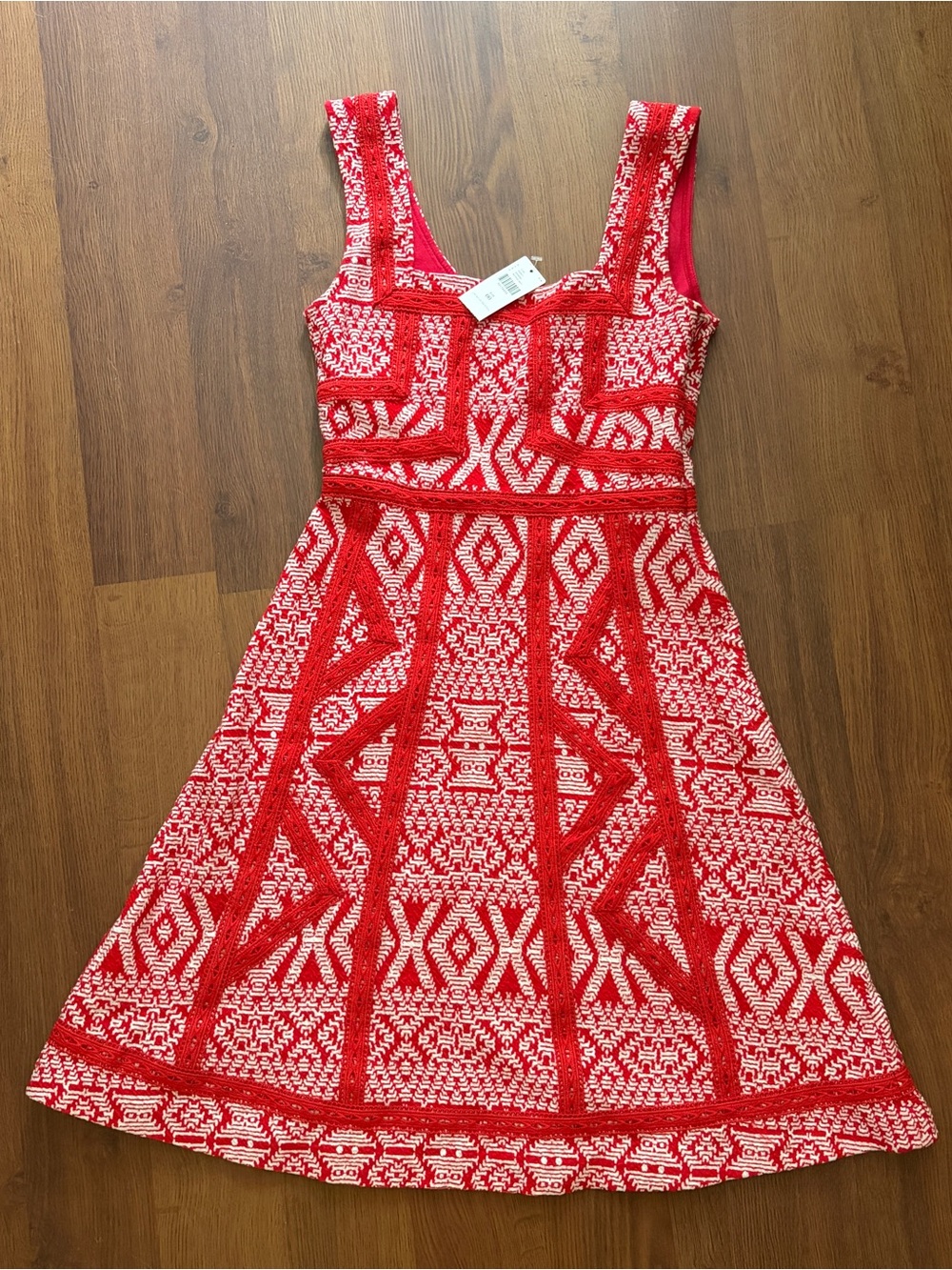 Maeve Emma Bandana Swing Mini A-Line Tank Dress 00 Red White Boho Crochet NWT